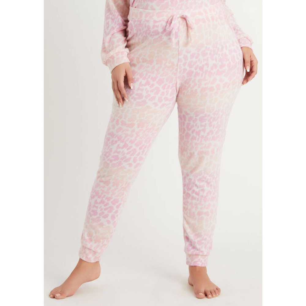 NWT Ashley Stewart Cozy Lounge Leopard Pink Jogger Pant Plus Size: 26/28